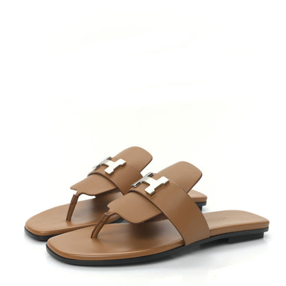 Hermes Calfskin Womens Galerie Sandals 36.5 Gold 3 of 9