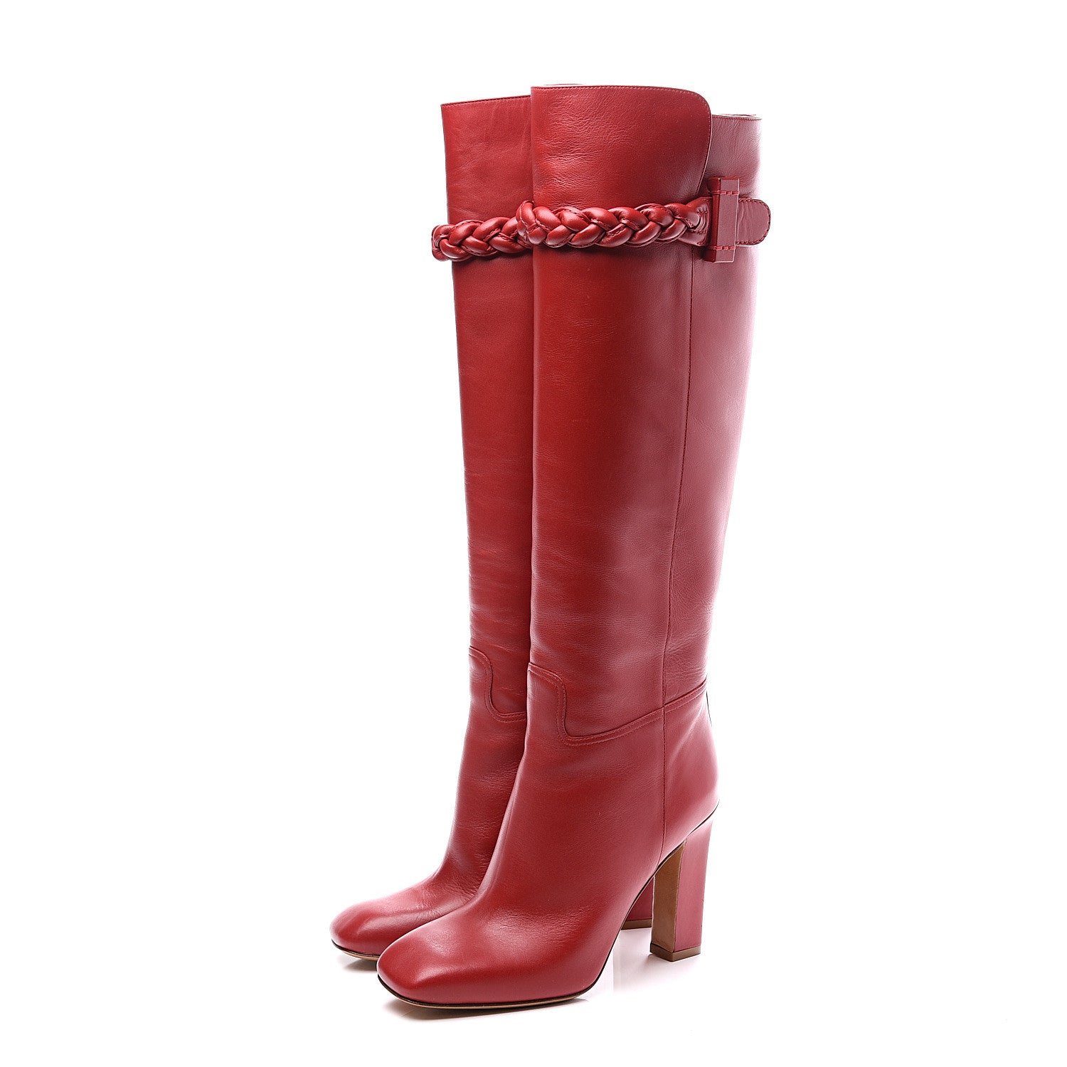 Valentino Garavani Vitello Braided Knee High 100mm Boots 36.5 Rosso Valentino 2 of 10