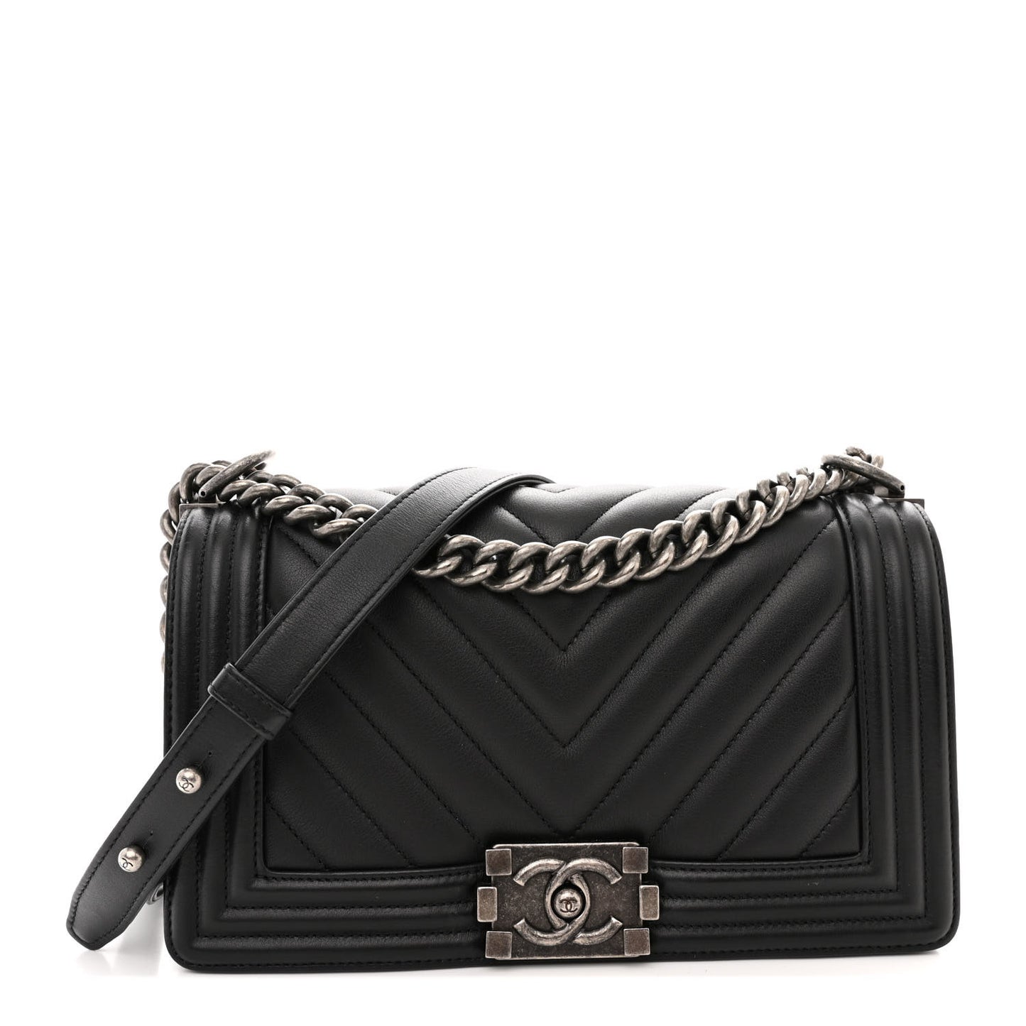 Lambskin Chevron Quilted Medium Boy Flap Black