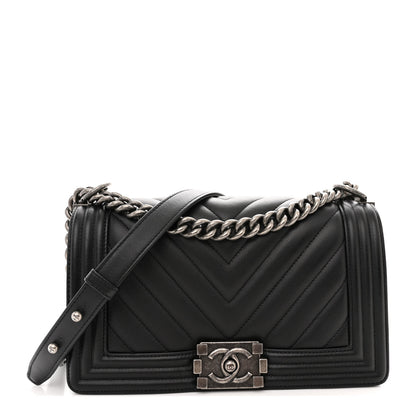 Chanel Lambskin Chevron Quilted Medium Boy Flap Black 1 of 11