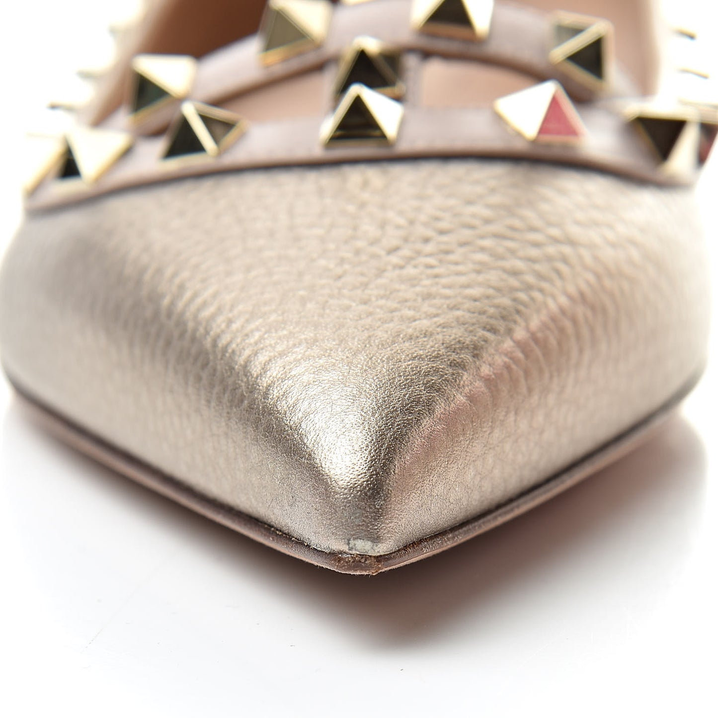 Metallic Pebbled Calfskin Rockstud Cage Ballerina Flats 39 Sasso Poudre