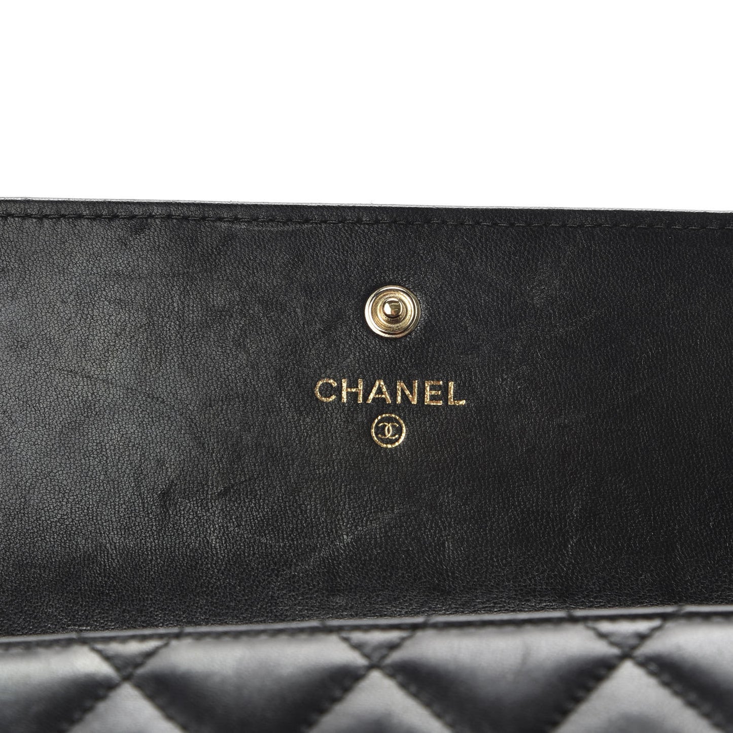 Lambskin Quilted Trendy CC Large Gusset Flap Wallet Black