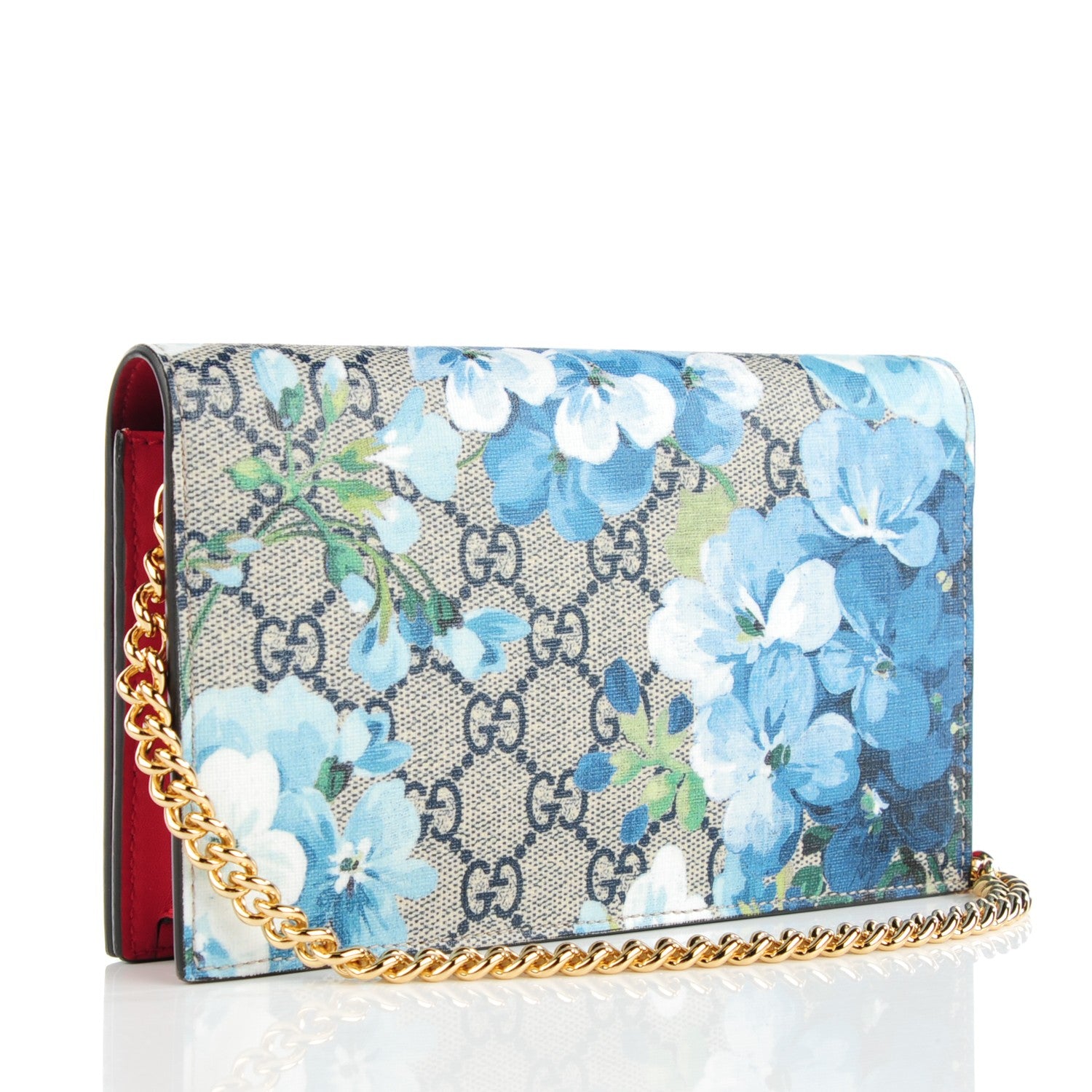 Gucci GG Supreme Monogram Blooms Chain Wallet Blue 3 of 7