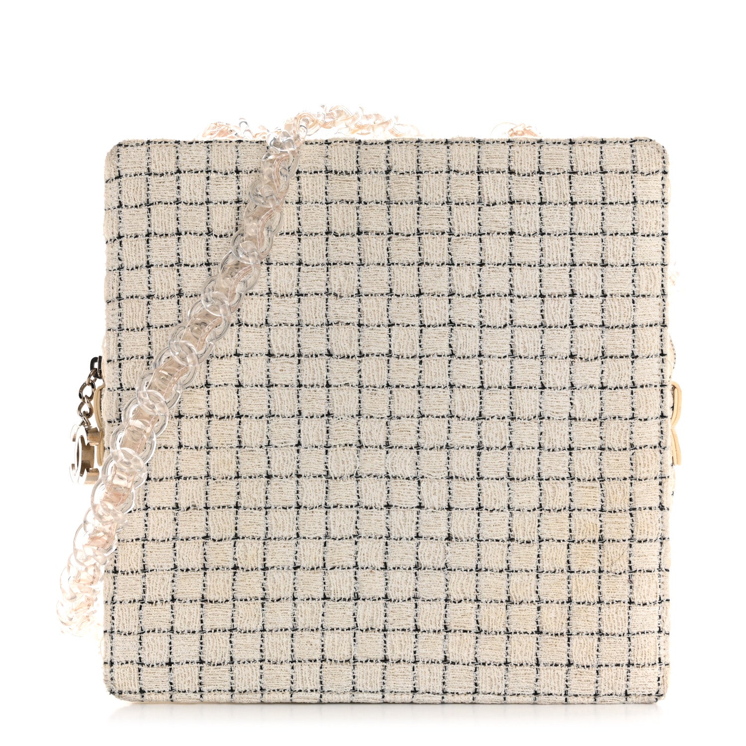 Chanel Tweed Resin Small Zipped Shopping Bag White Black 1 of 14