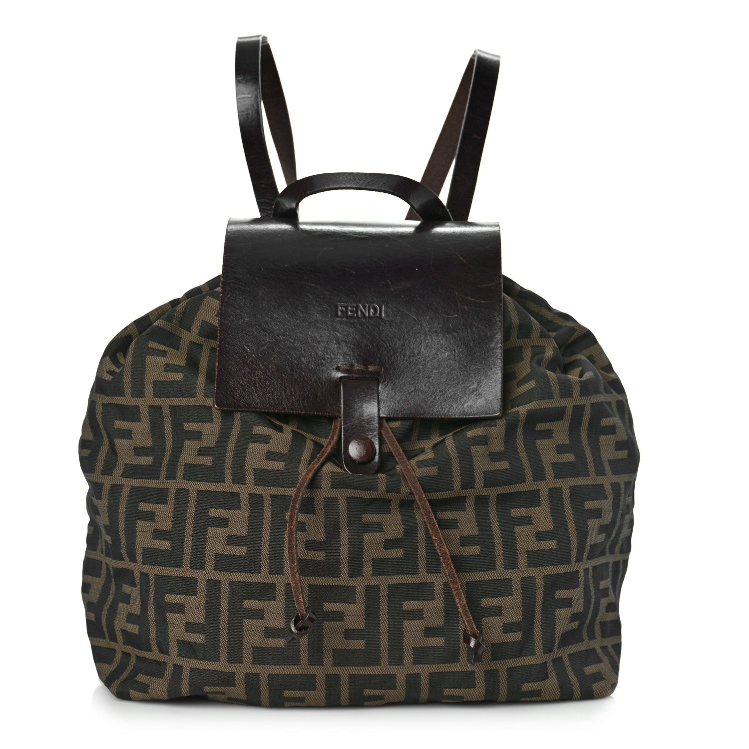 Fendi Zucca Drawstring Flap Backpack Tobacco 1 of 13