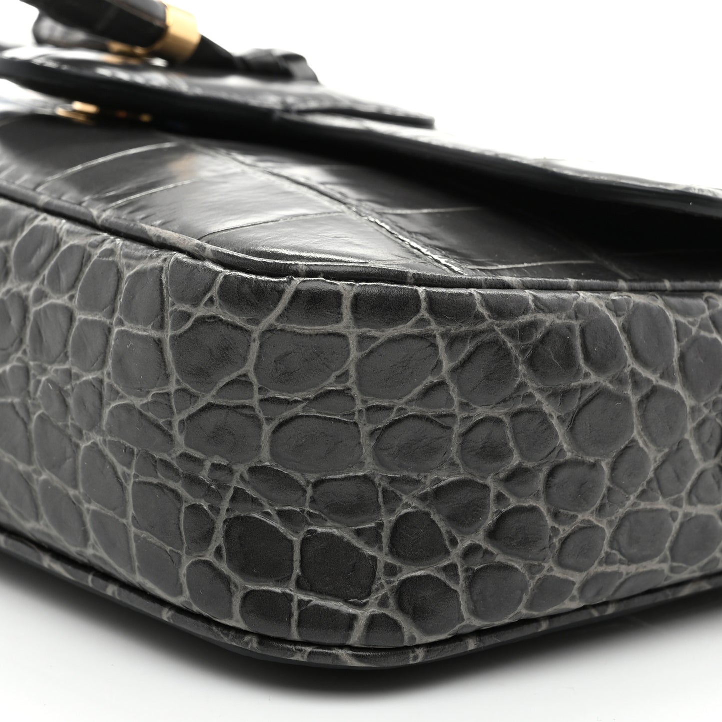 Calfskin Crocodile Embossed Medium Tassel Bag Anthracite