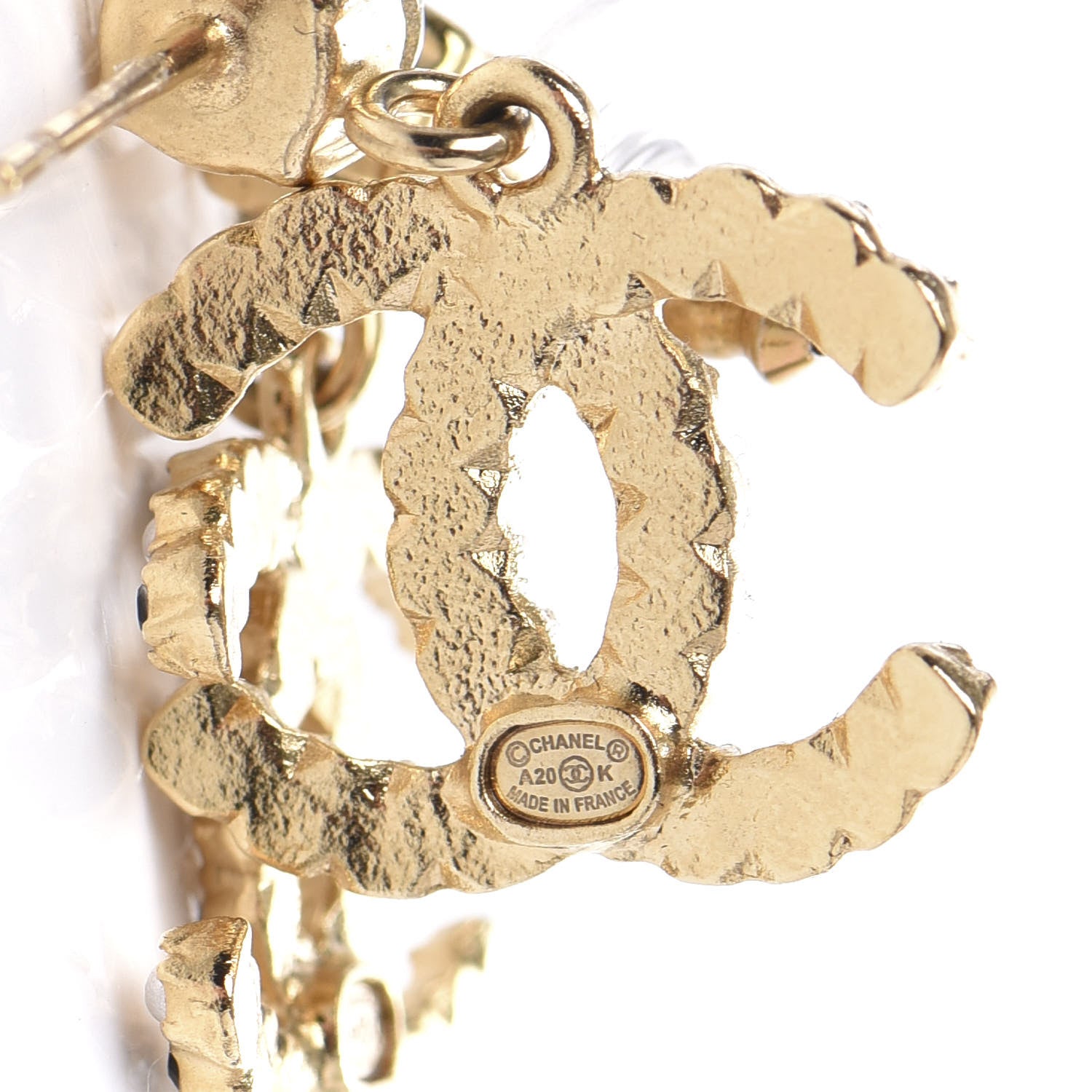 Chanel Resin Crystal Pearl CC Drop Earrings Gold Black 4 of 5