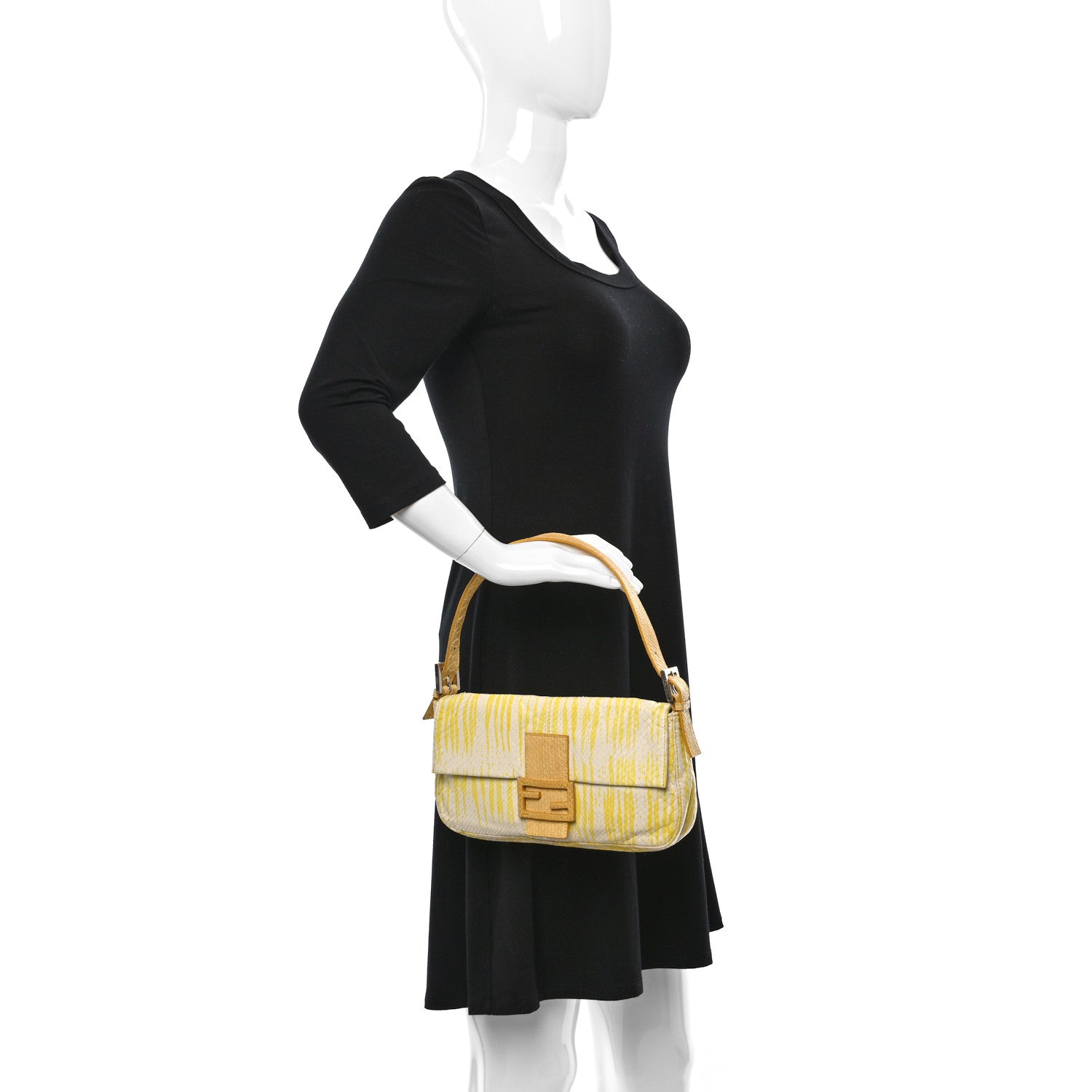 Fendi Snakeskin Baguette Yellow White 2 of 8