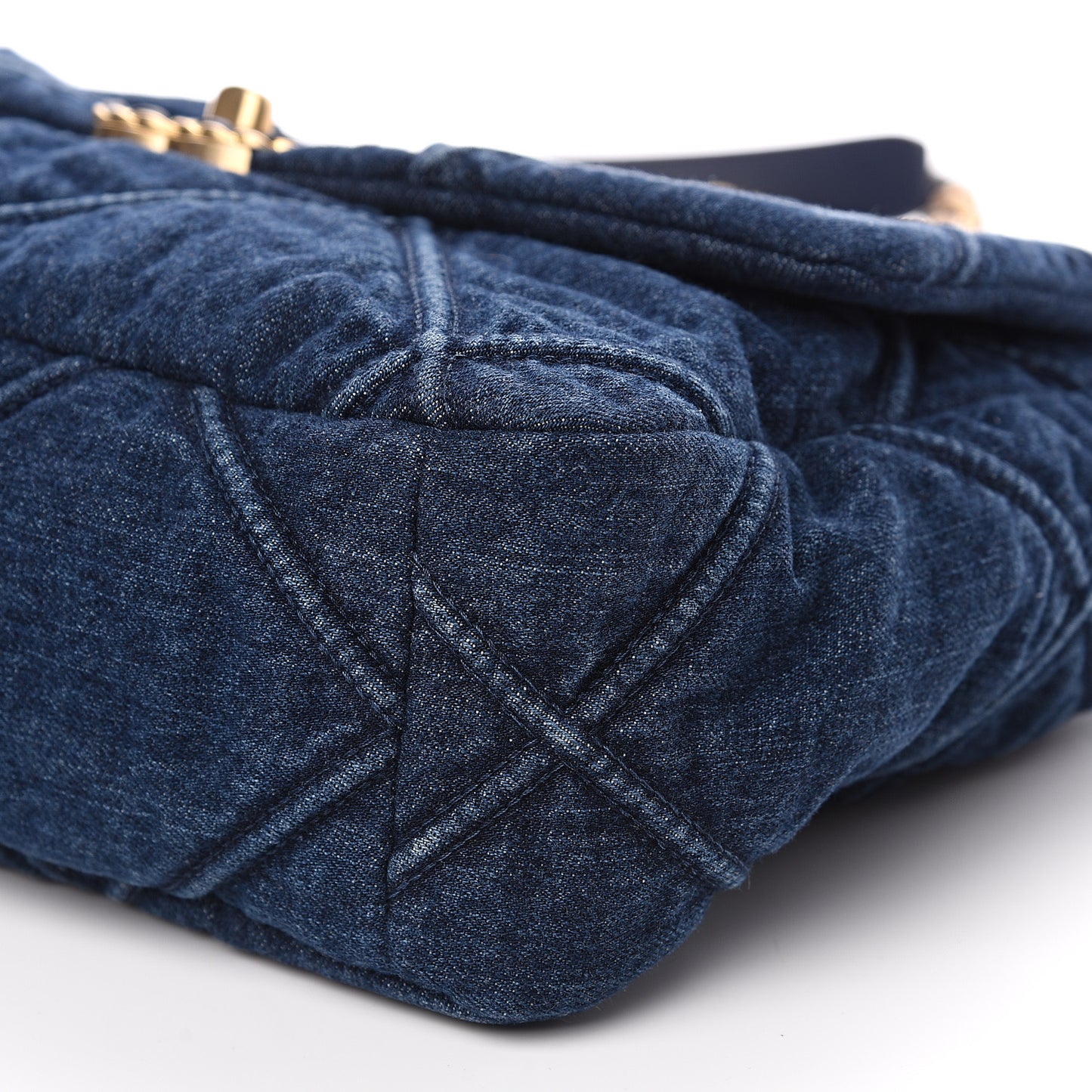 Denim Quilted Large 19 Flap Blue