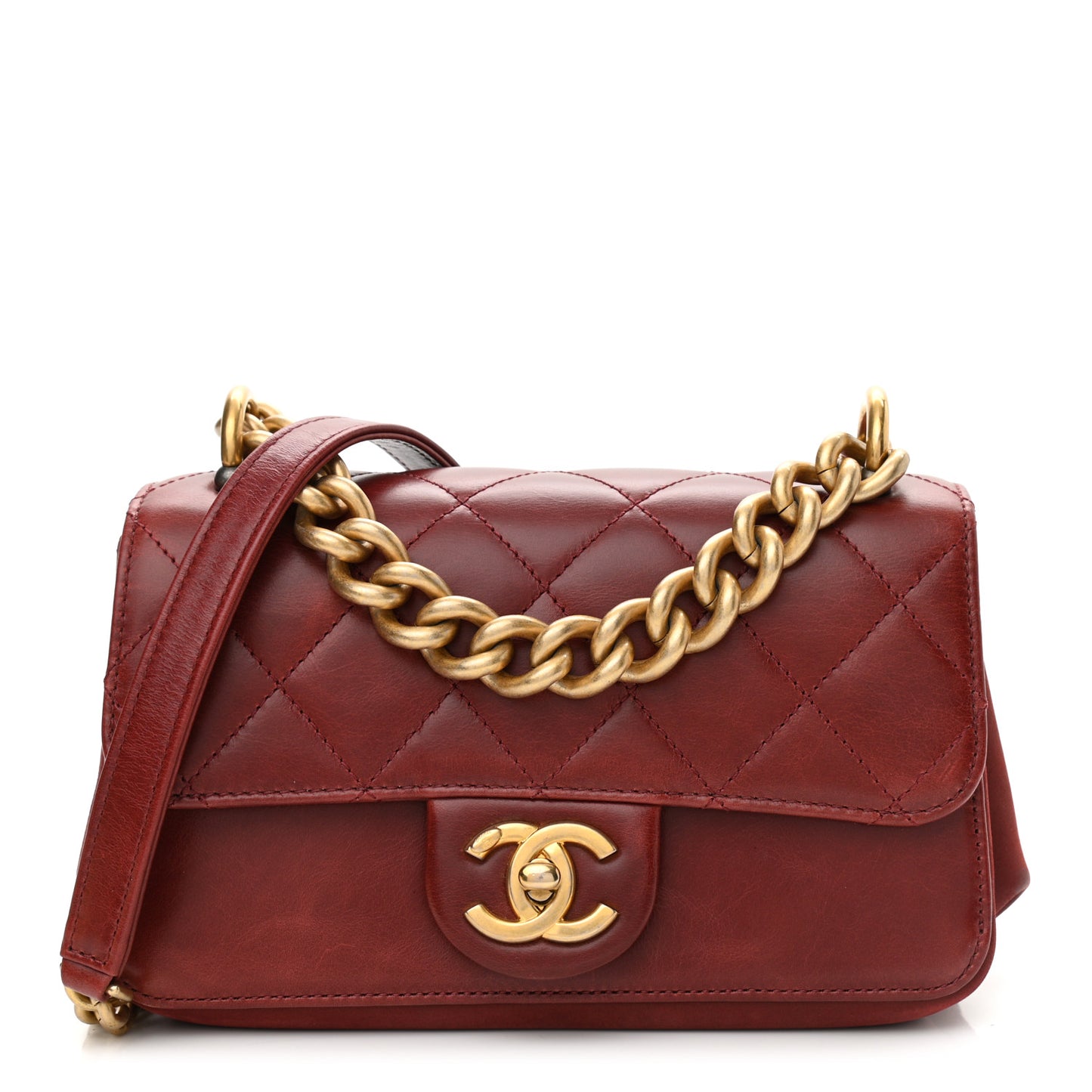 Iridescent Calfskin Quilted Small Straight Lined Flap Red