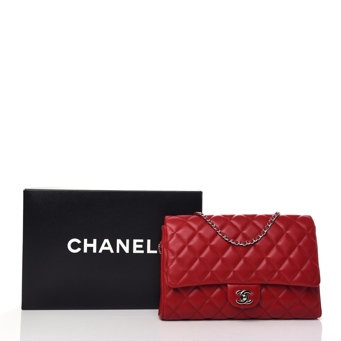 Lambskin Quilted Clutch With Chain Flap Red