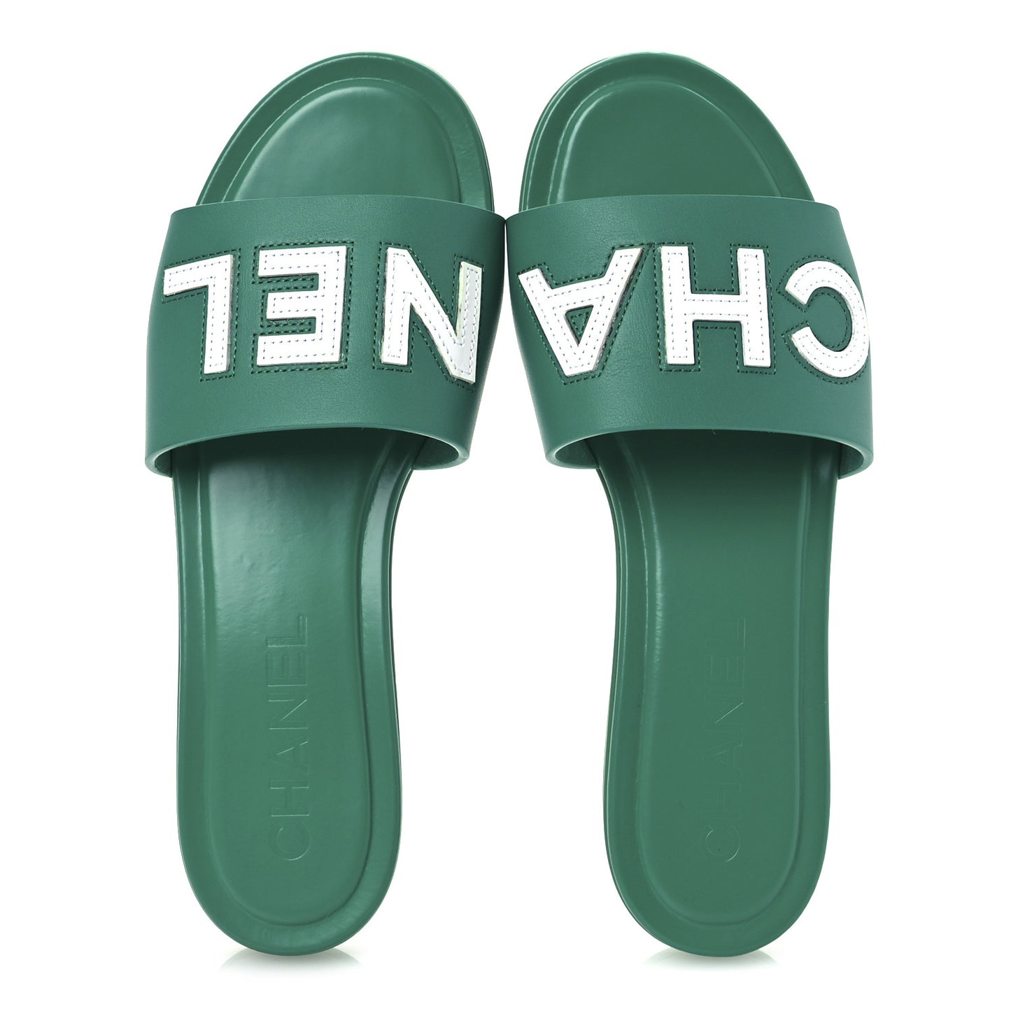 Calfskin Patent Calfskin Logo Mules 38 Green White