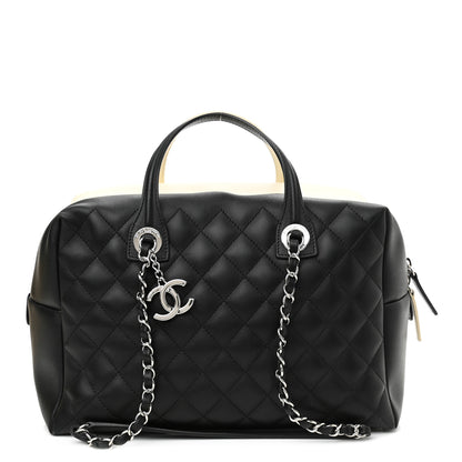 Chanel Calfskin Quilted Large Feather Weight Bowling Bag Black Ivory 1 of 10