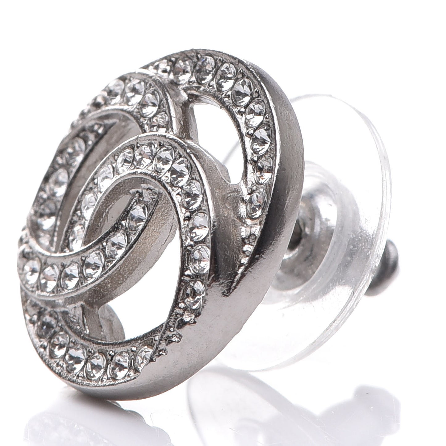 Crystal CC Round Earrings Silver