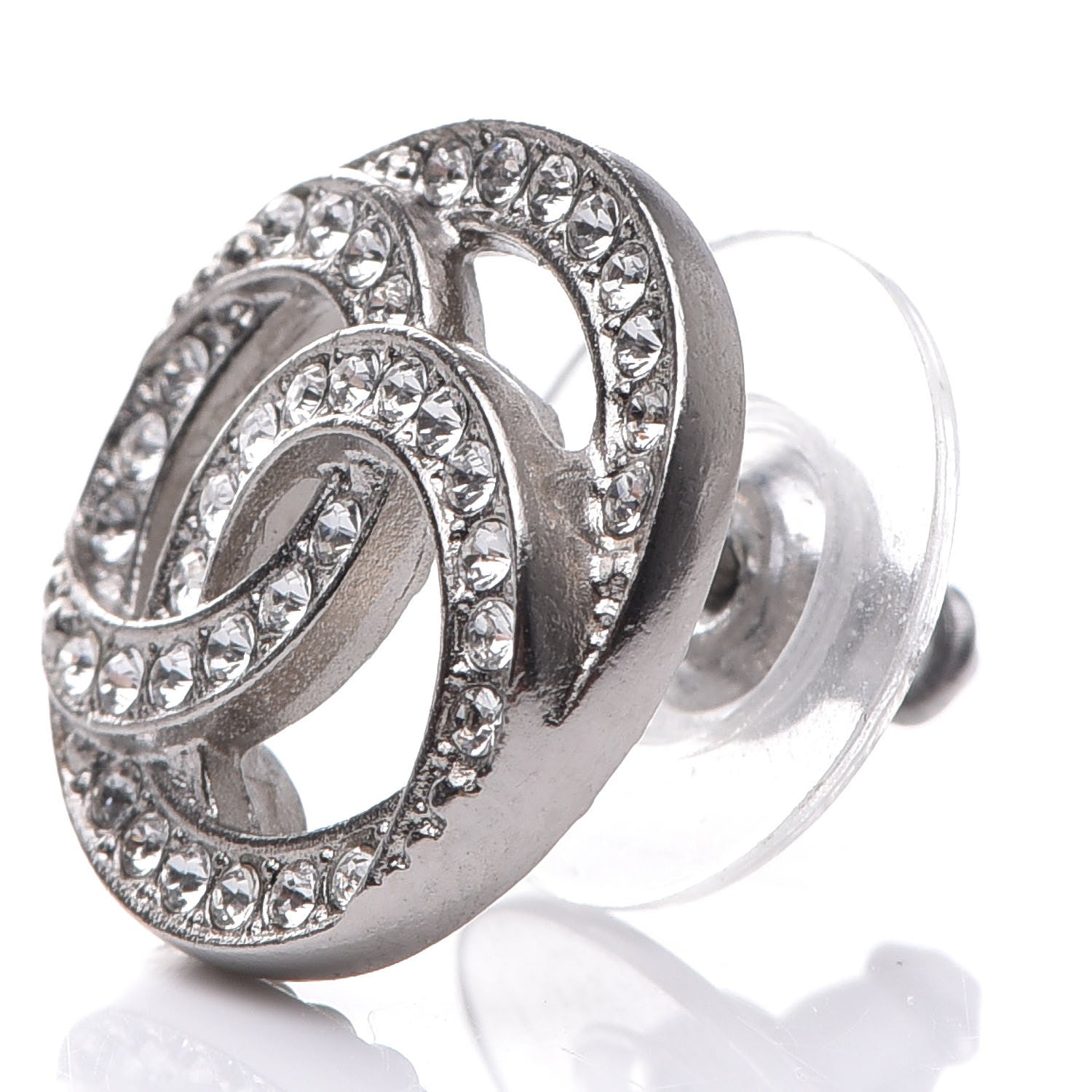 Chanel Crystal CC Round Earrings Silver 4 of 5