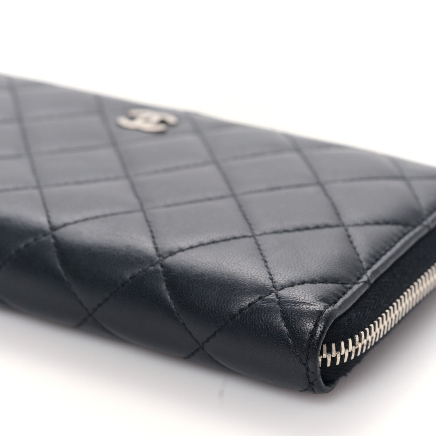 Chanel Lambskin Quilted Large Gusset Zip Around Wallet Black 10 of 10