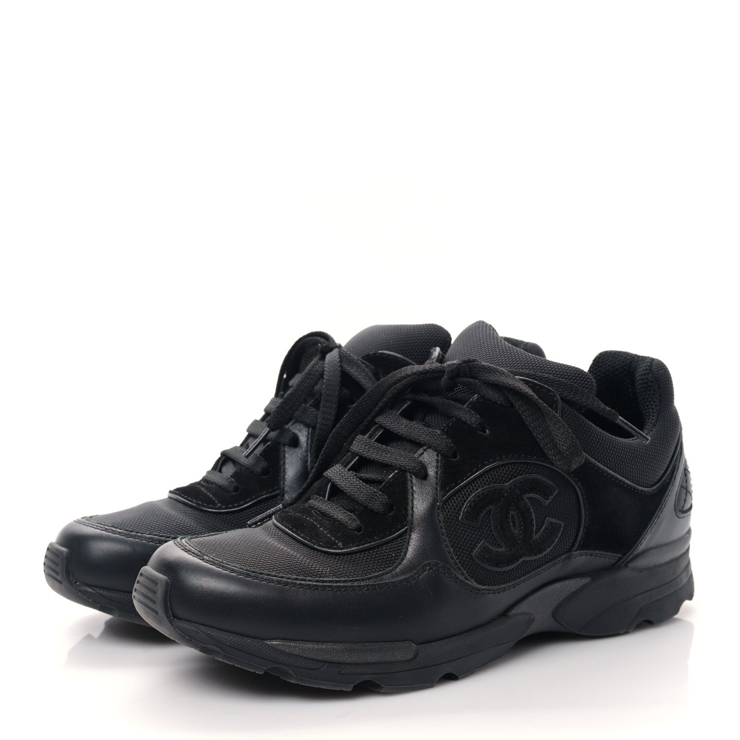 Chanel Toile Suede Calfskin CC Sneakers 37 Black 3 of 8