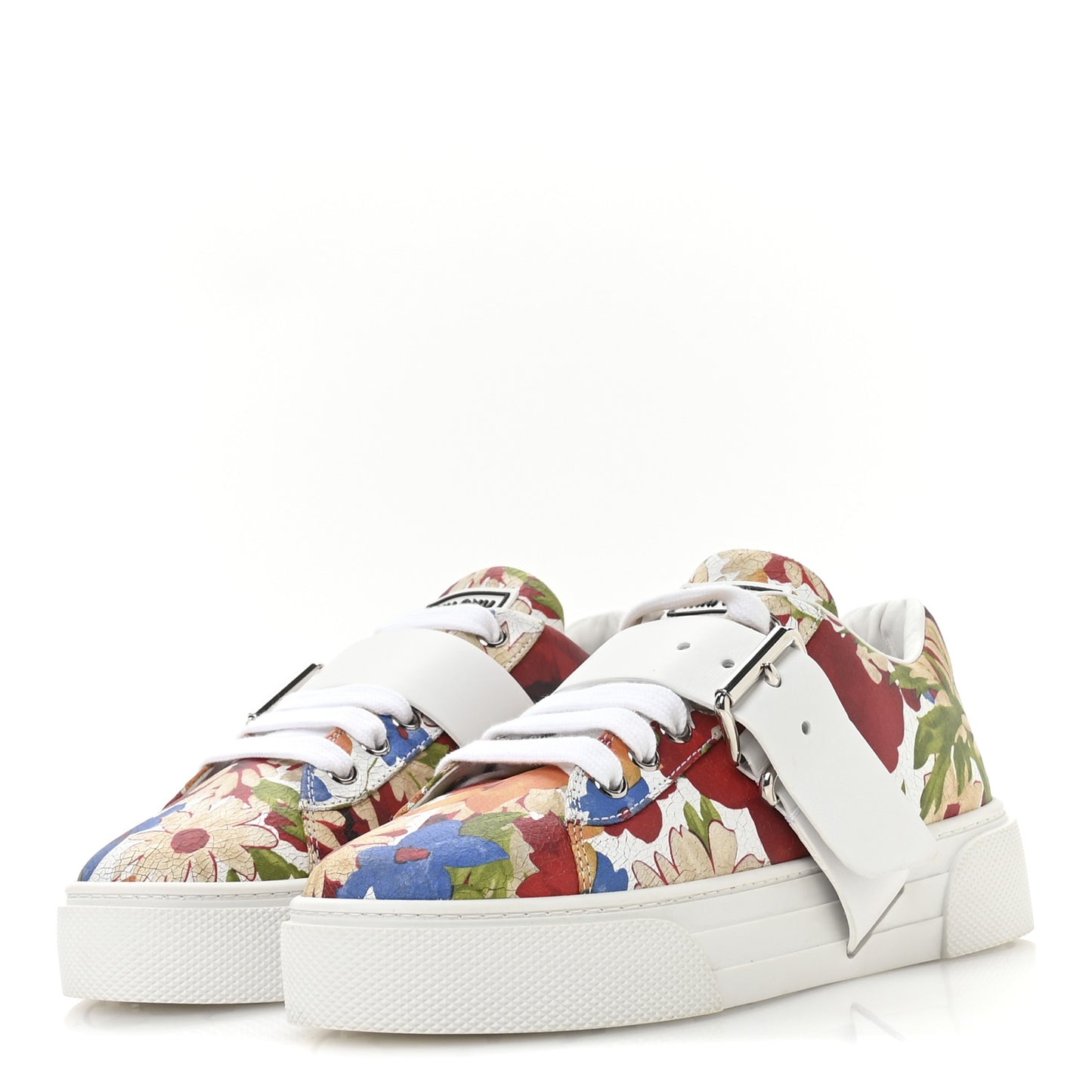 Calfskin Floral Print Low Top Sneakers 35 Multicolor