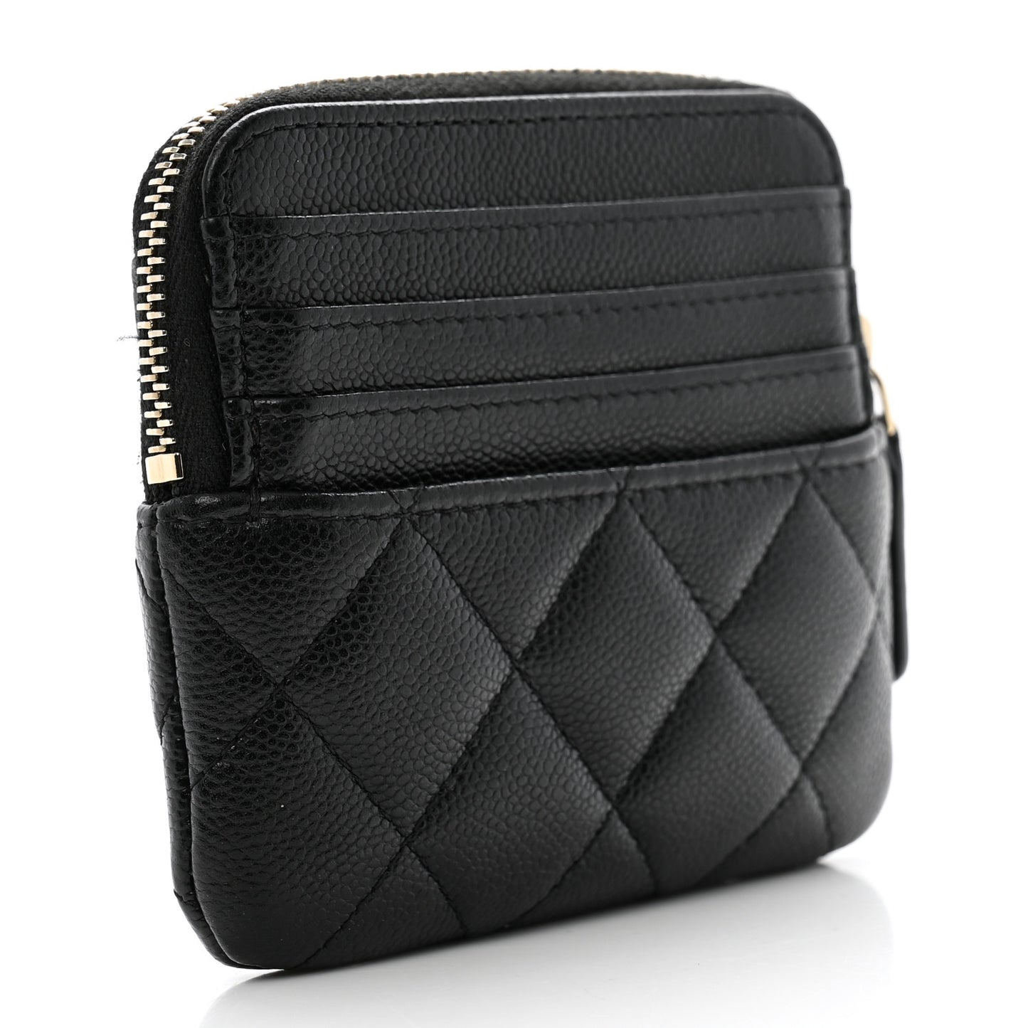 Caviar Quilted Zip Card Holder Wallet Black