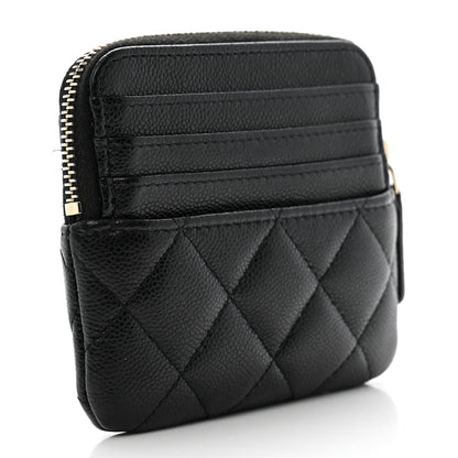 Chanel Caviar Quilted Zip Card Holder Wallet Black 3 of 7