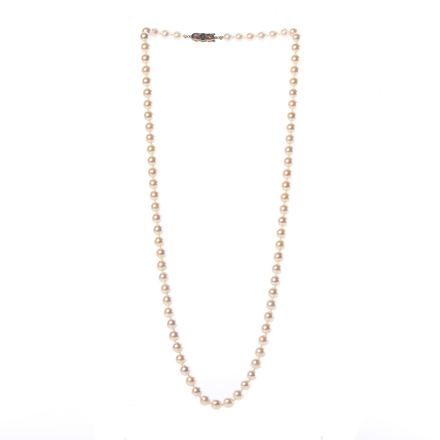 18K Yellow Gold Akoya Pearl 7-7.5mm Strand Necklace 24"