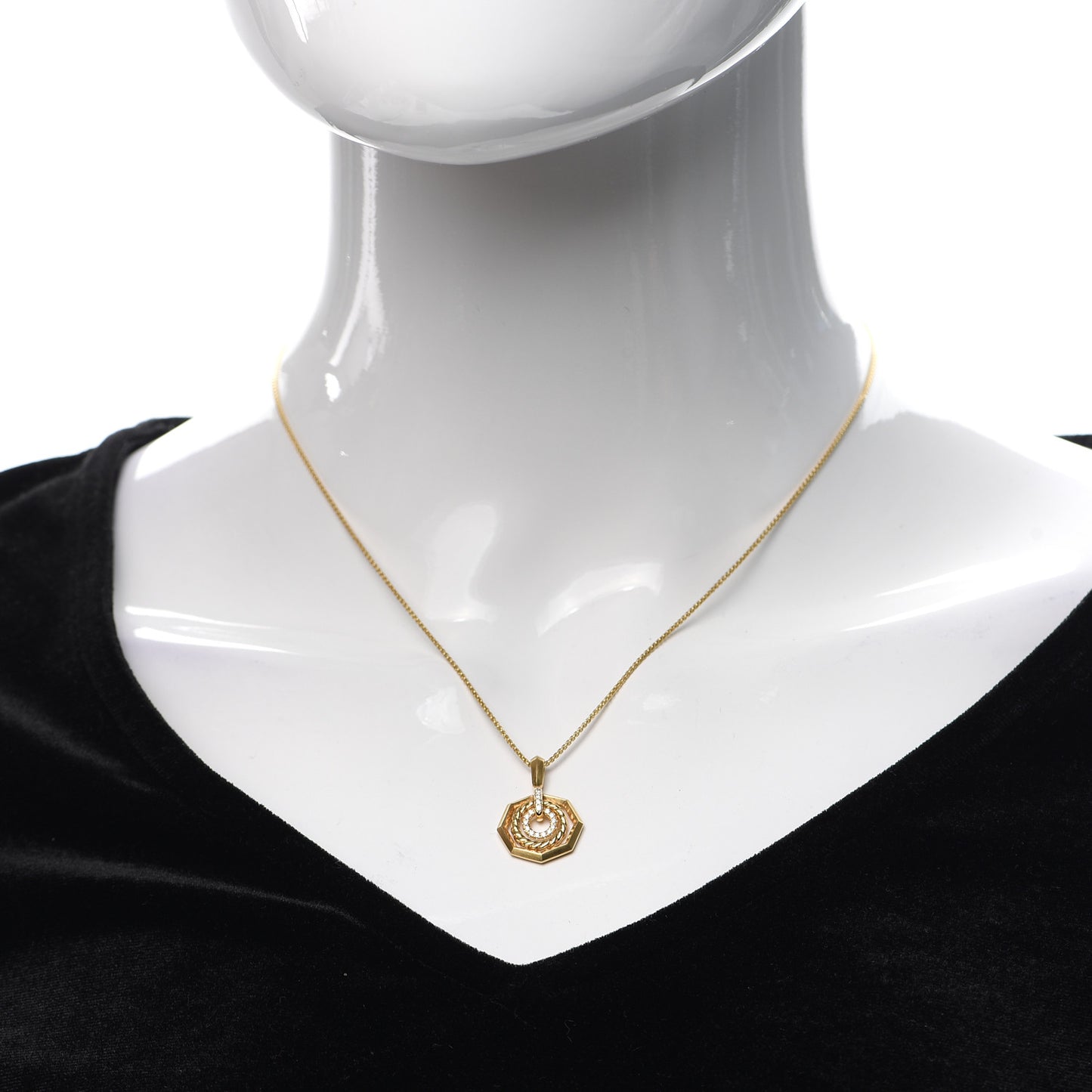 18K Yellow Gold Diamond 16mm Stax Pendant Necklace