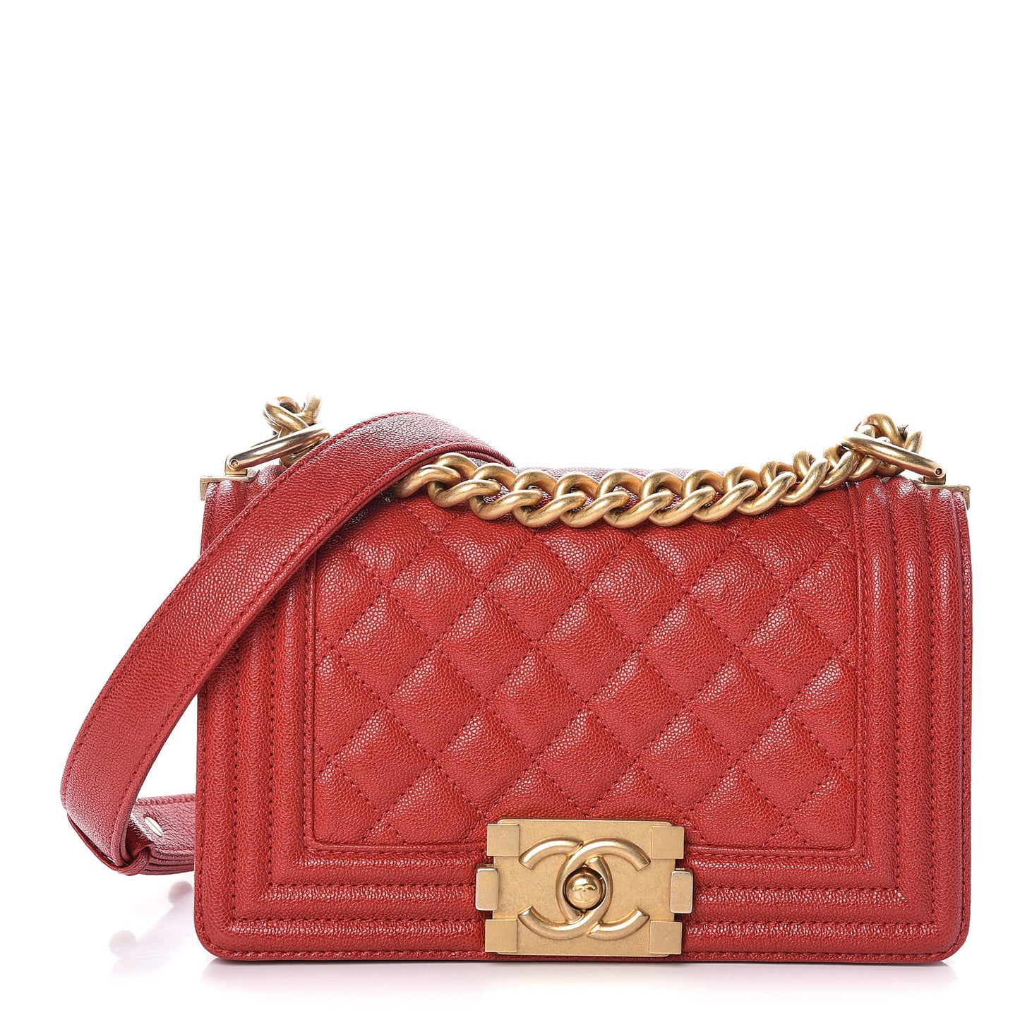 Caviar Quilted Small Boy Flap Red