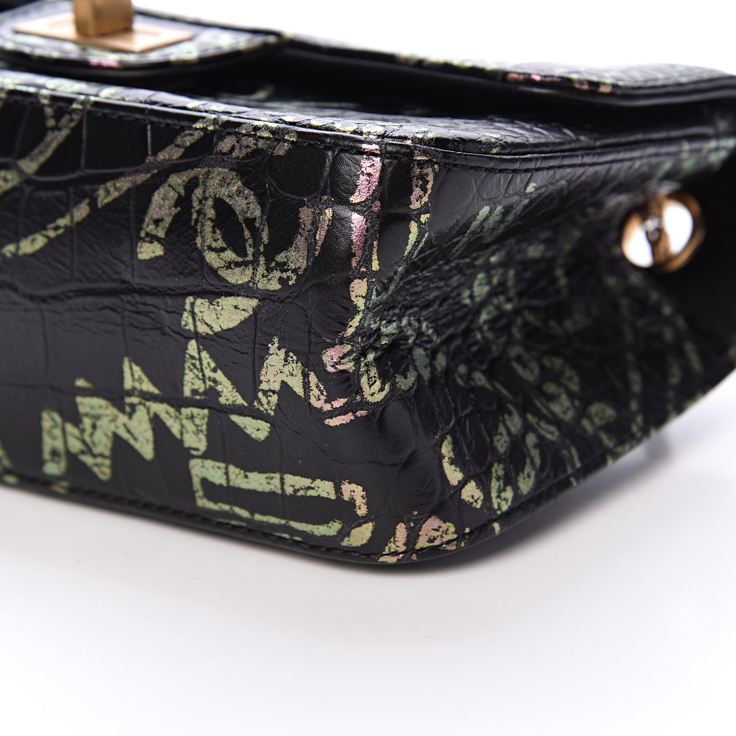 Calfskin Crocodile Embossed Graffiti 2.55 Mini Cocodile Reissue Flap Black Pink