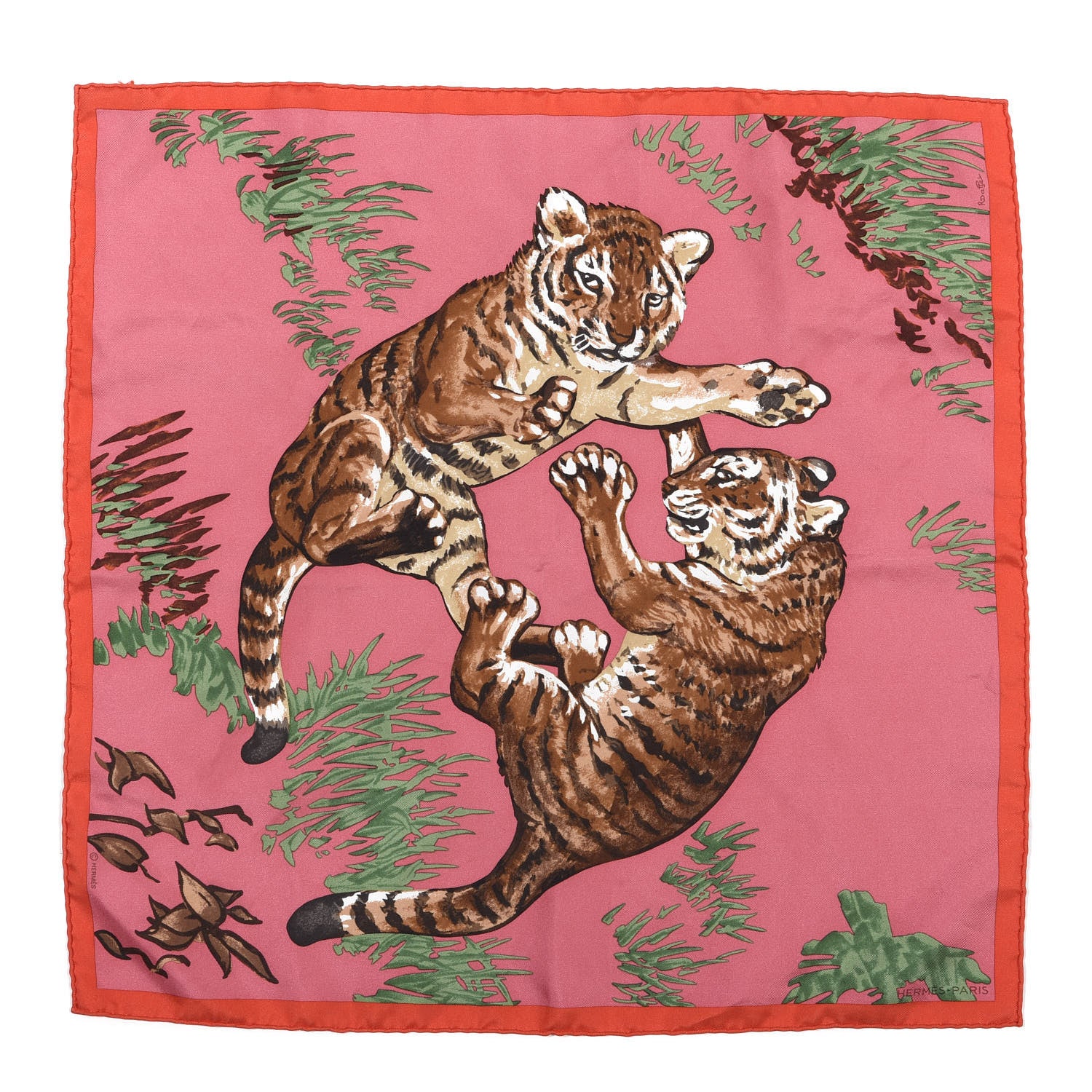 Hermes Silk Les Tigreaux Pocket Square 1 of 5