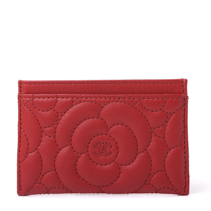 Chanel Caviar Camellia Quilted Card Holder Red 1 of 12