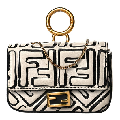 Fendi X JOSHUA VIDES Nappa Vitello King FF Embossed Nano Baguette Charm White Black 1 of 10