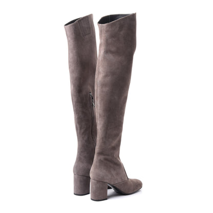 Saint Laurent Suede Babies Over The Knee Boots 36 Road Grey 4 of 7