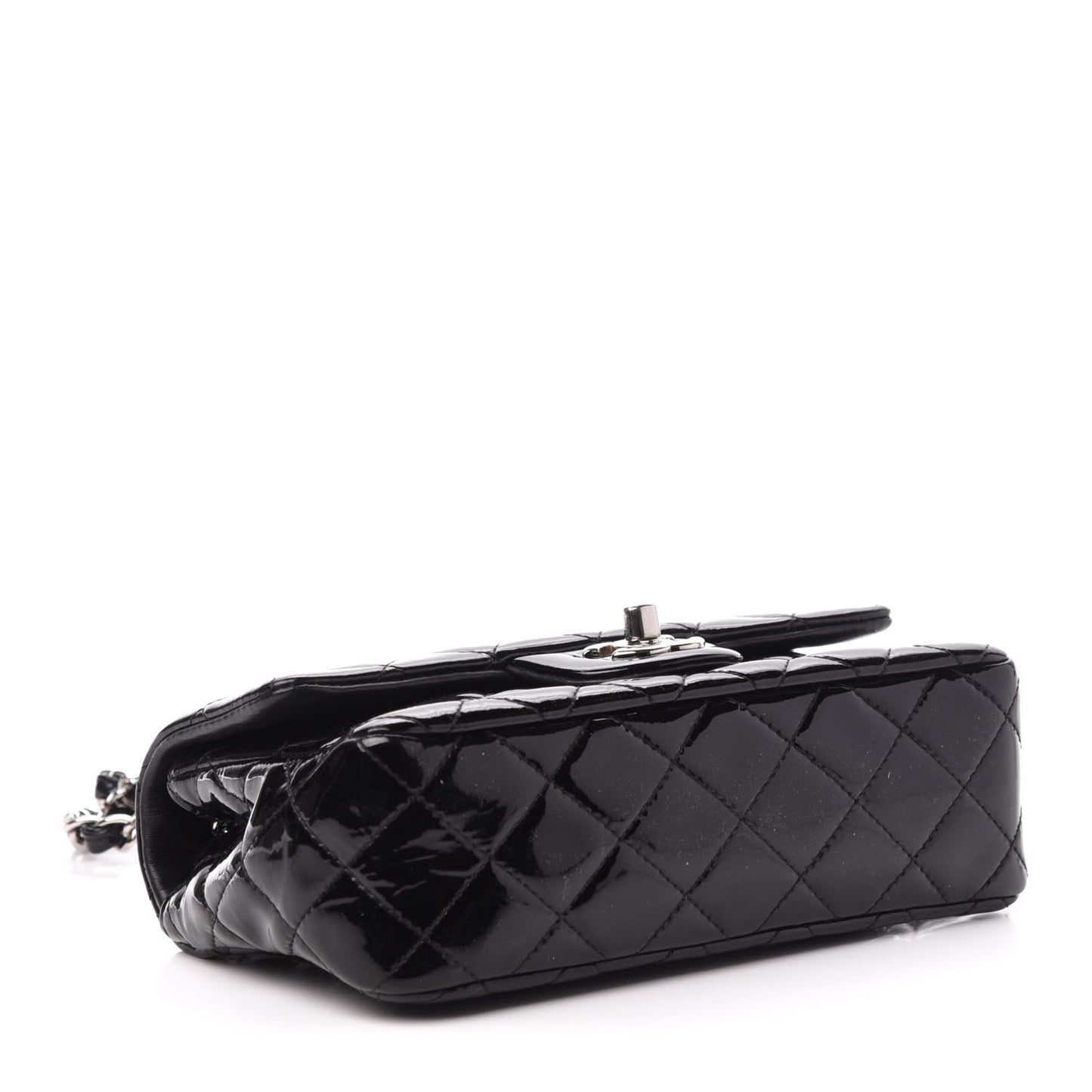 Patent Calfskin Quilted Mini Rectangular Flap Black