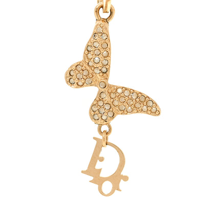 Christian Dior Metal Crystal Butterfly Logo Hoop Earrings Gold 5 of 6