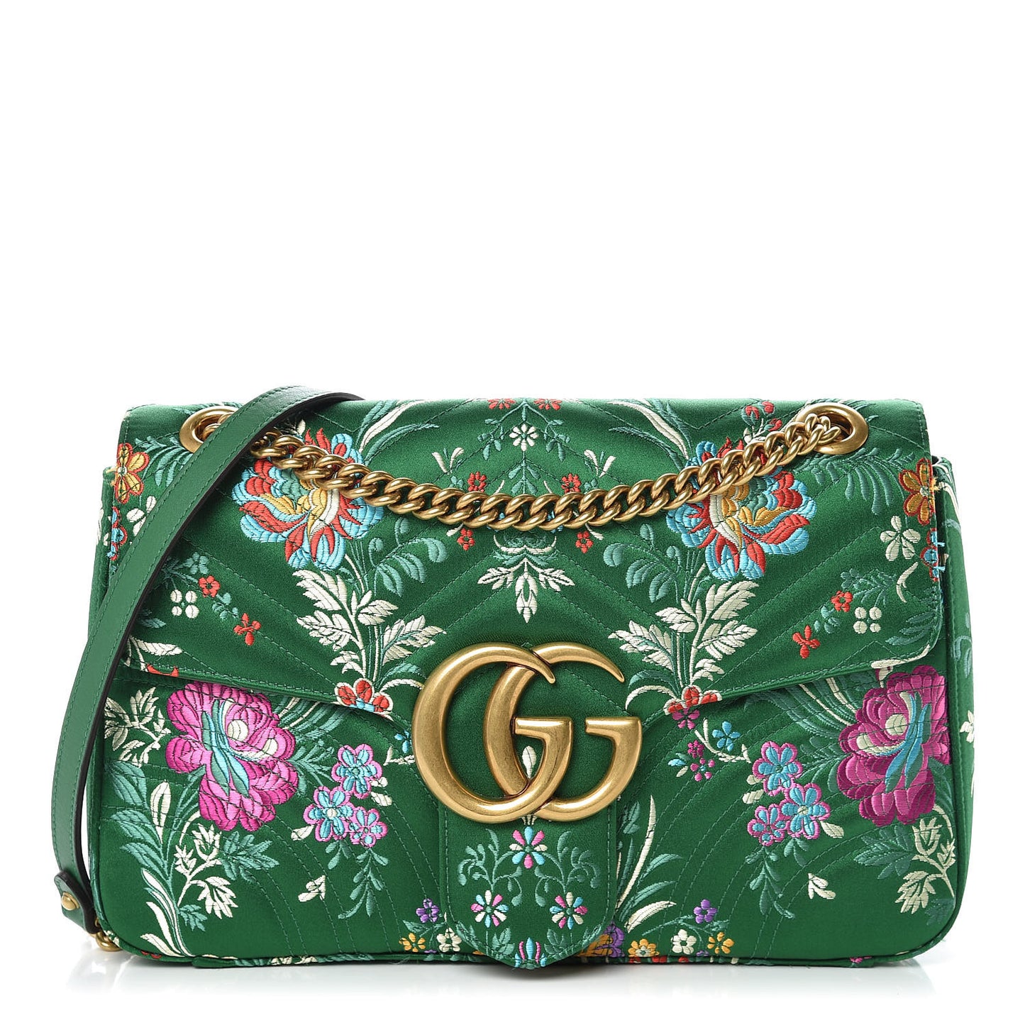 Jacquard Matelasse Floral Medium GG Marmont Shoulder Bag Green