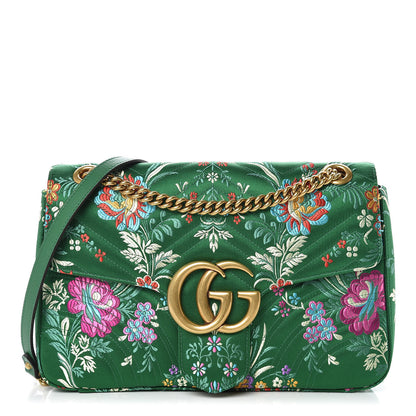 Gucci Jacquard Matelasse Floral Medium GG Marmont Shoulder Bag Green 1 of 15