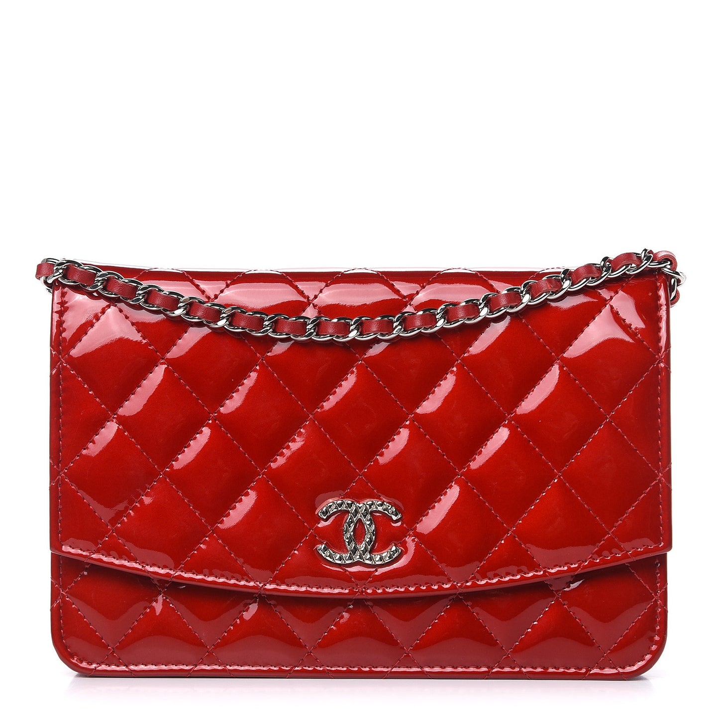 Patent Quilted Brilliant Wallet On Chain WOC Red