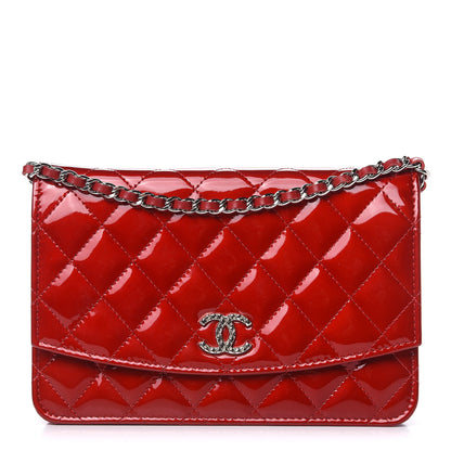 Chanel Patent Quilted Brilliant Wallet On Chain WOC Red 1 of 14