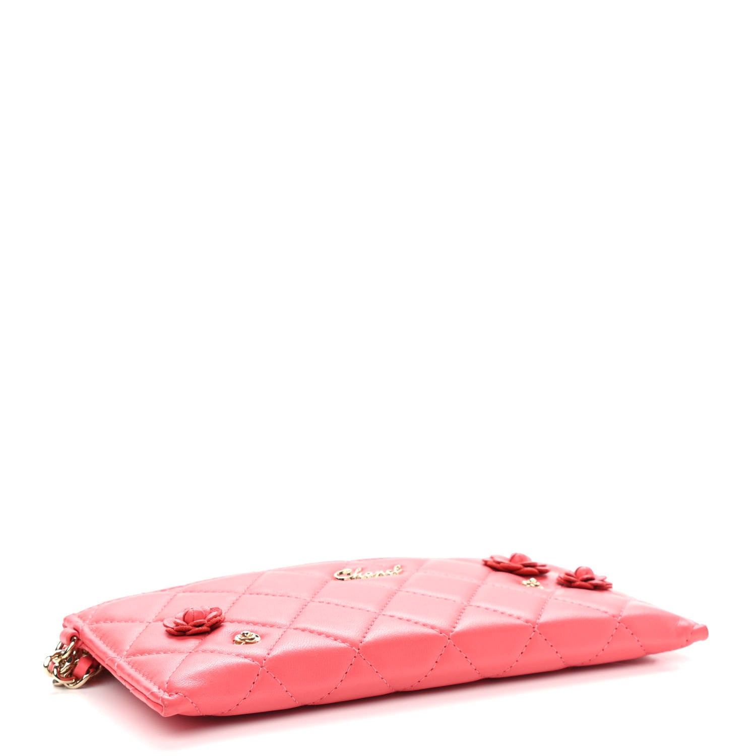 Chanel Lambskin Quilted Camellia Pouch With Handle Red 4 of 11