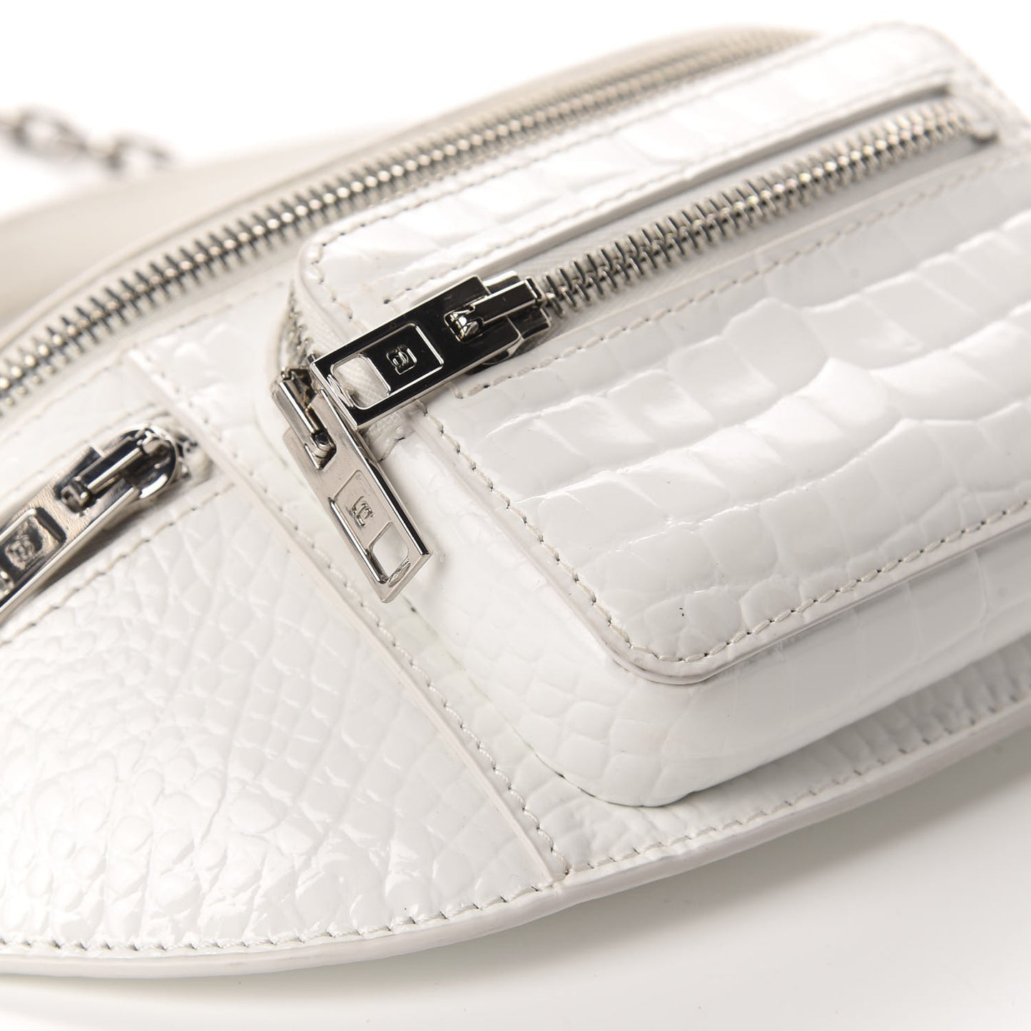 Crocodile Embossed Patent Mini Top Handle Attica Belt Bag White