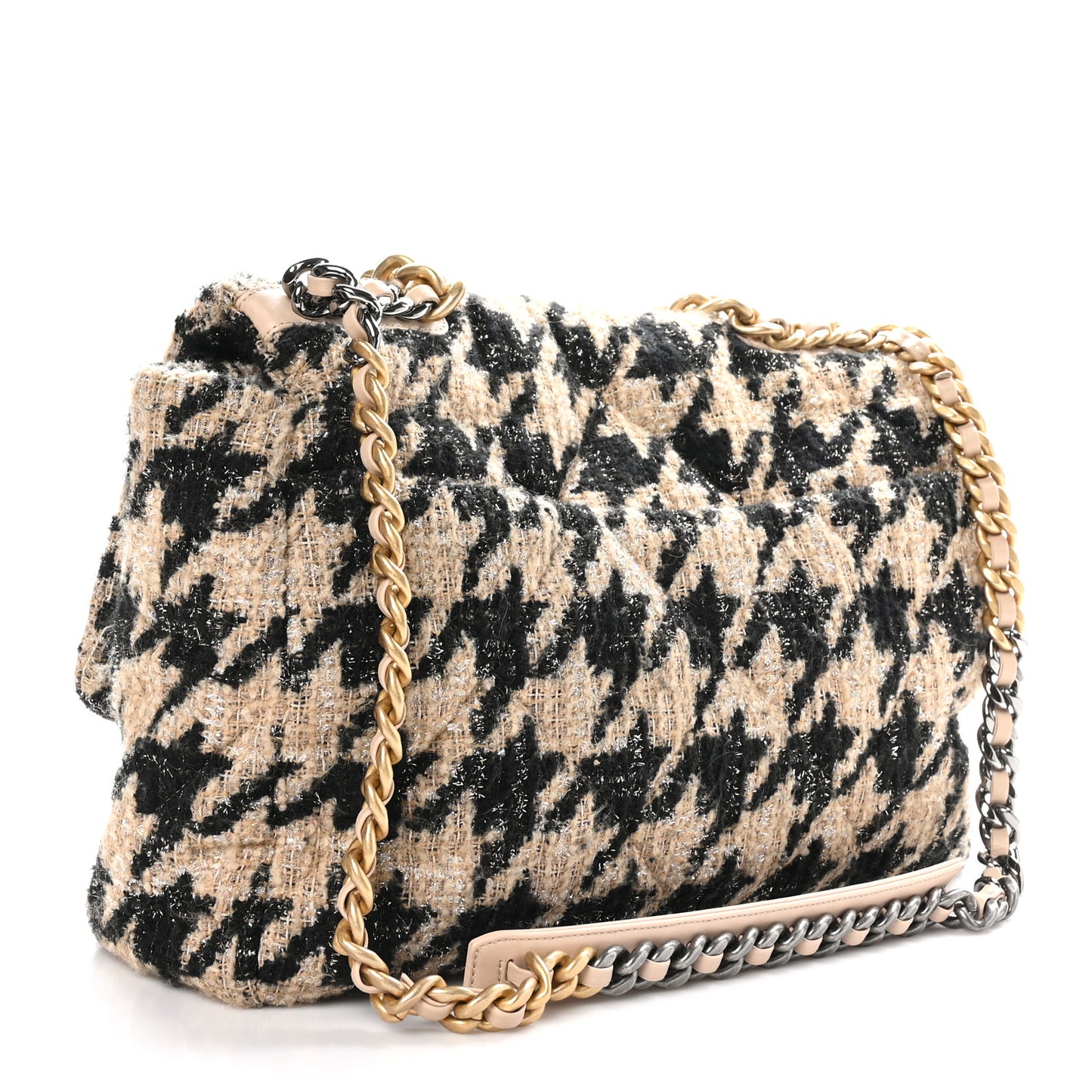 Tweed Maxi Chanel 19 Flap Beige Black