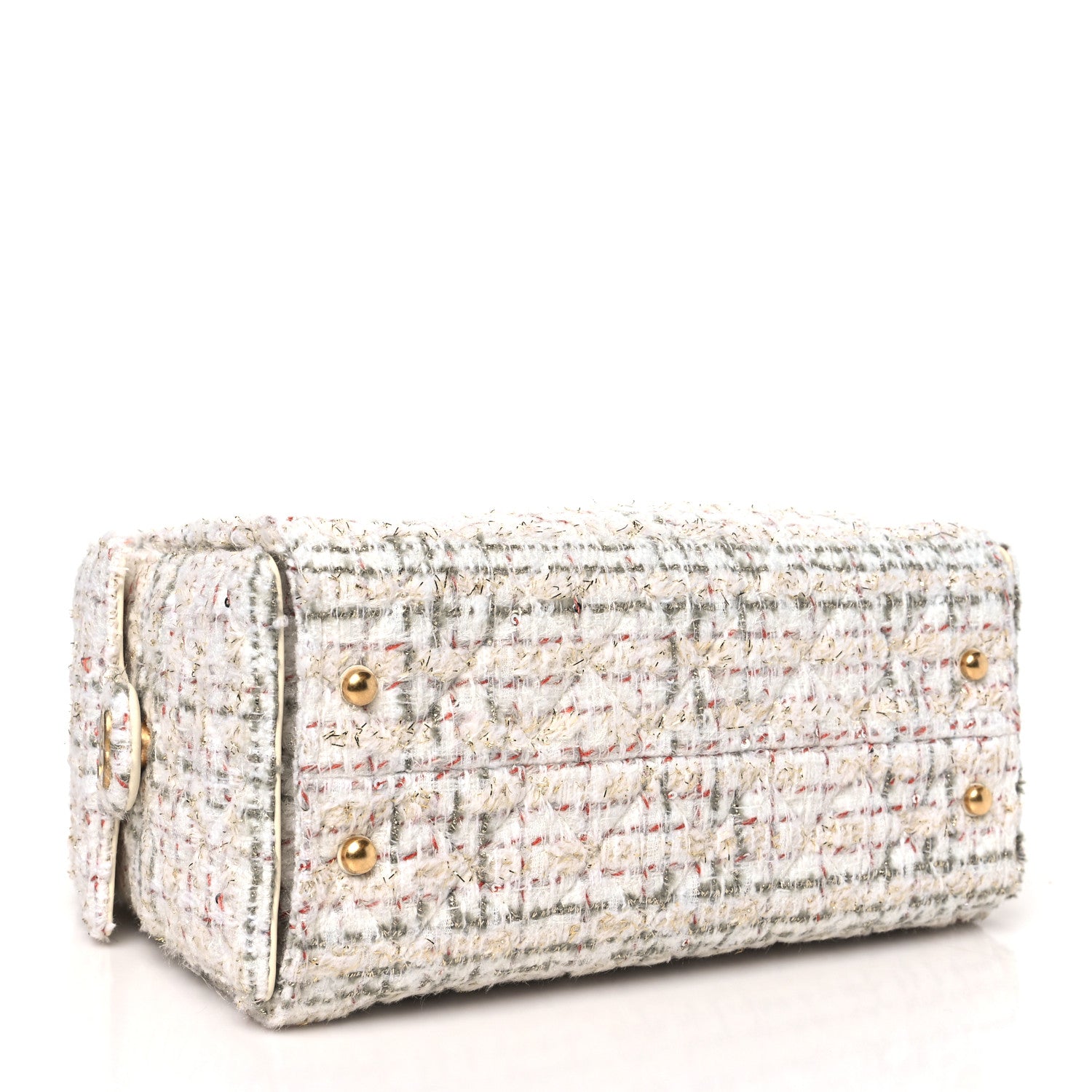 Chanel Tweed Quilted Small Chanel 25 Handbag Ecru Khaki Gold Red 5 of 12