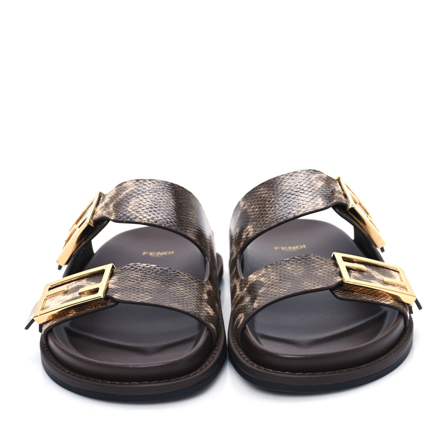 Fendi Vitello Karung Effect Fendi Feel Buckled Slide Sandals 37 Beige Brown 2 of 9