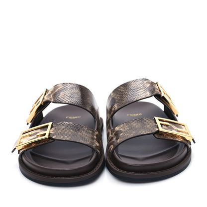 Fendi Vitello Karung Effect Fendi Feel Buckled Slide Sandals 37 Beige Brown 2 of 9