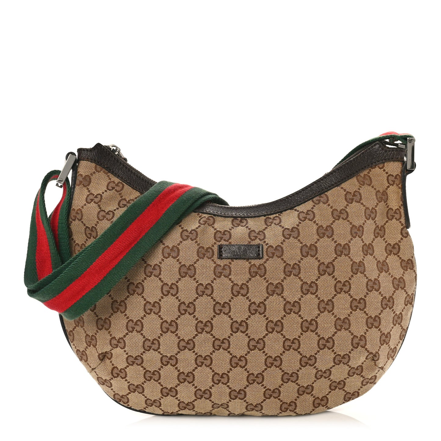 Monogram Web Medium Half Moon Hobo Dark Brown