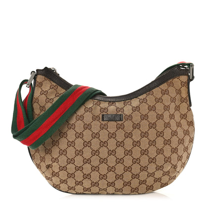 Gucci Monogram Web Medium Half Moon Hobo Dark Brown 1 of 9