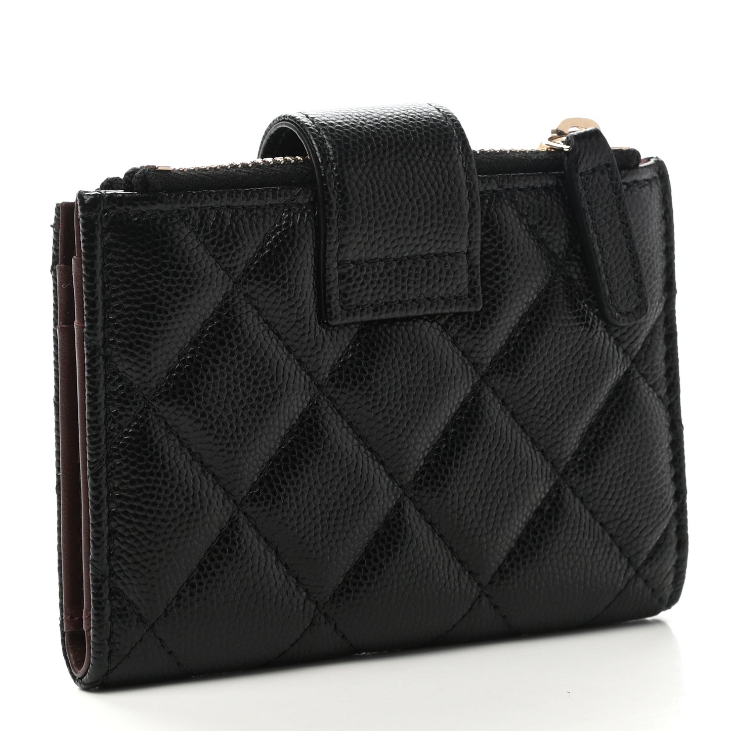 Caviar Quilted Compact Zipped Pocket Wallet Black