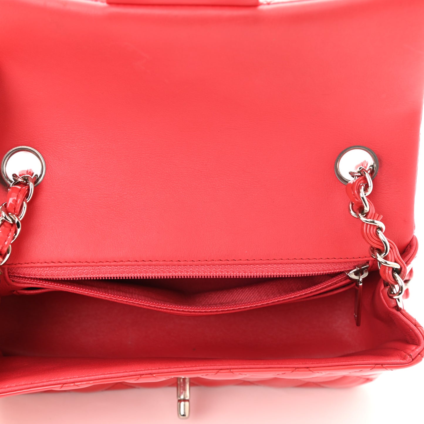 Patent Calfskin Quilted Mini Rectangular Flap Red