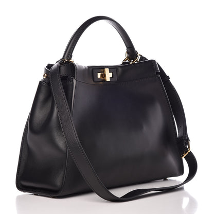 Fendi Vitello Seta Shiny Nappa Medium Peekaboo Iconic Satchel Black 3 of 9
