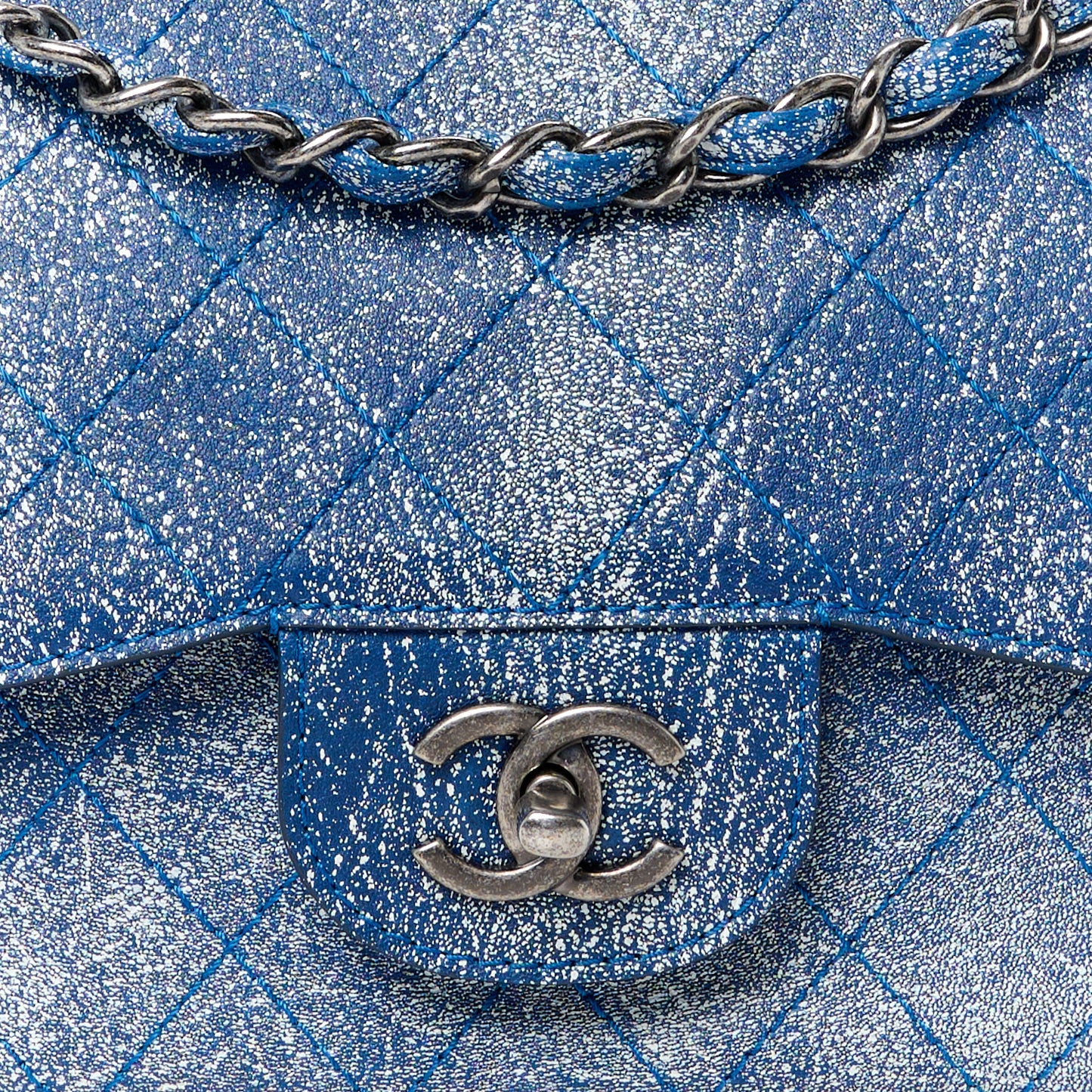 Crackled Calfskin Jumbo Double Flap Blue